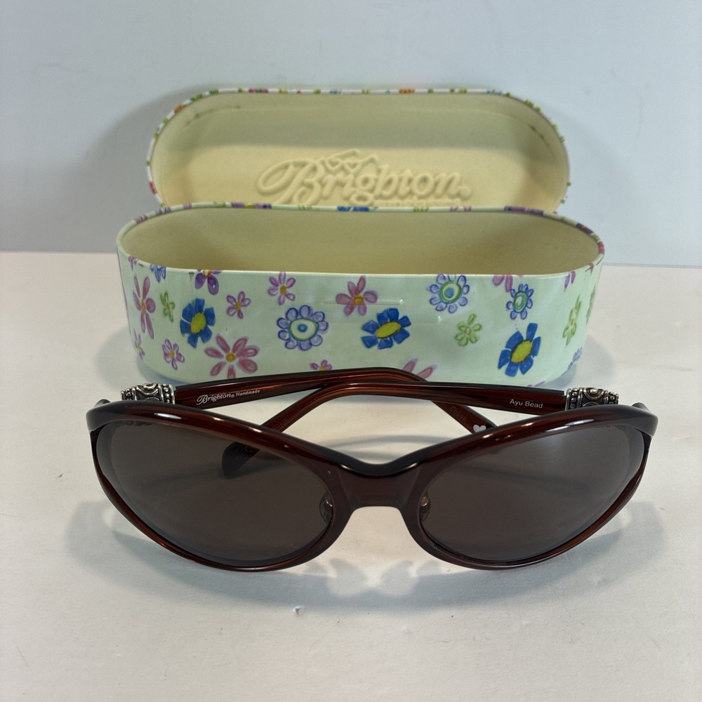 Brighton Ayu Bead Brown Sunglasses with Hard Case Handmade EUC
